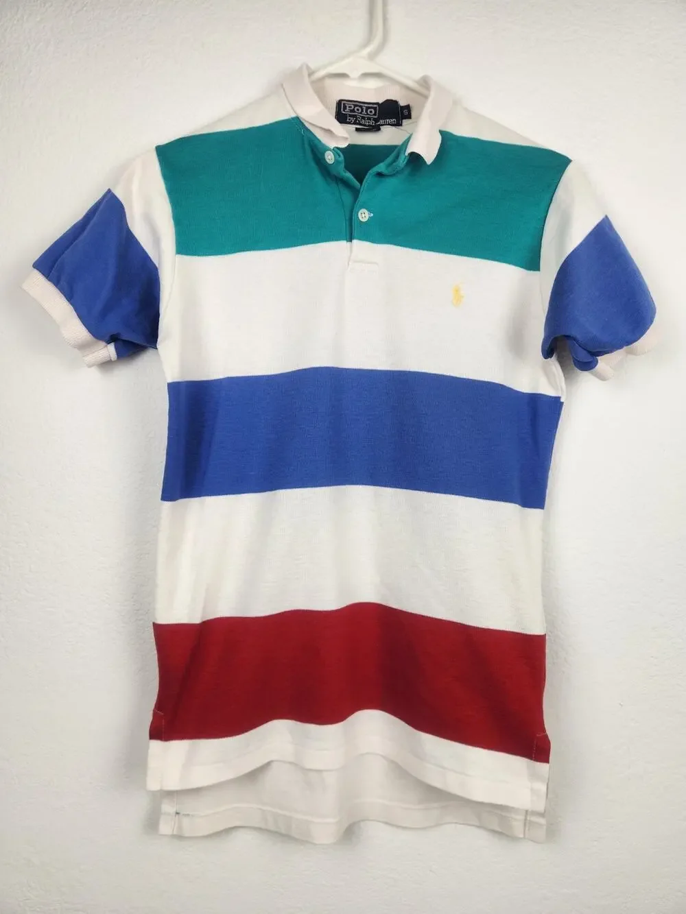 Vintage Polo by Ralph Lauren Polo Shirt Blue Red Green Colorblock Men Size Small
